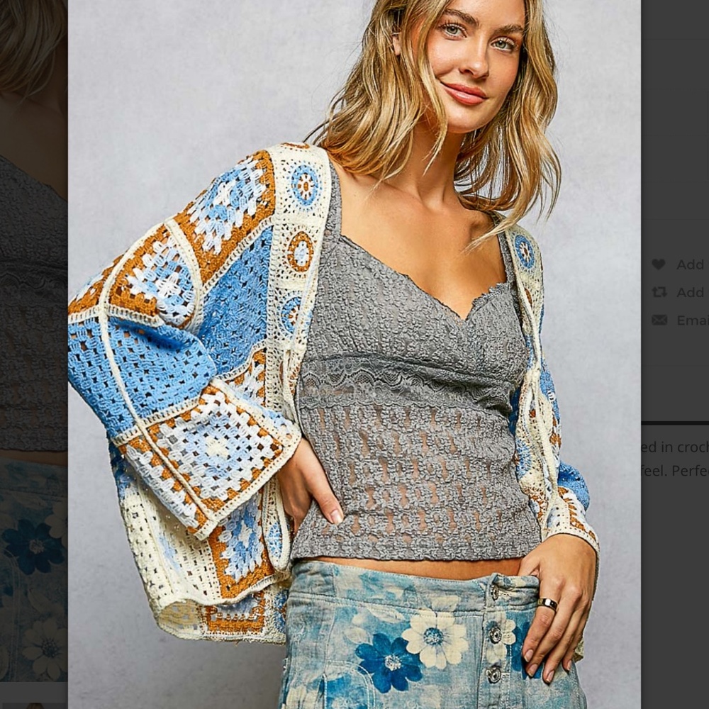 🍀 POL “ Shelly 4 “ POL Crochet Open Front Cardigan Sweater with Tie 51 - Picture 2 of 6